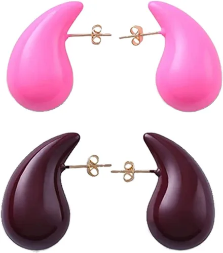 2 pares de aretes de gota de agua gruesos dorados y plateados, ligeros, huecos, aretes de aro de lágrima, regalo de joyería de moda para mujeres y