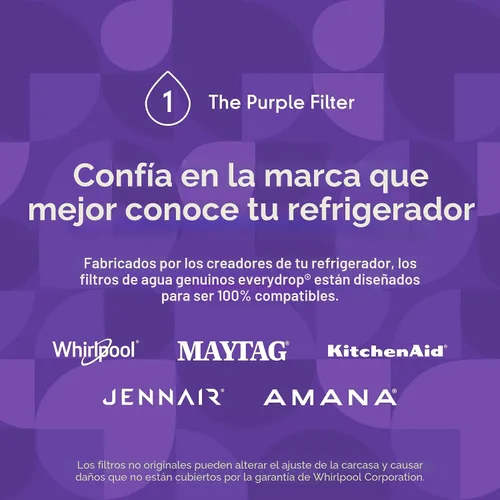 Miniatura 5 de everydrop by Whirlpool Filtro de refrigerador para hielo y agua 1, EDR1RXD1, paquete individual, morado
