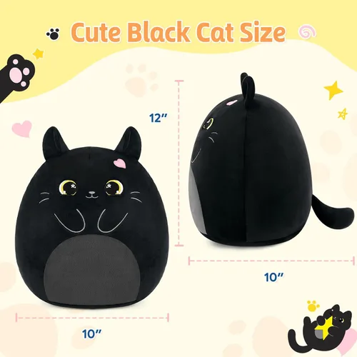 Miniatura 7 de PEACH CAT Animal de peluche original de gato negro de 12 pulgadas, lindo gatito de peluche, juguetes de peluche suaves, regalos para niños
