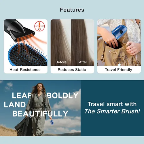 Miniatura 6 de NuWay Traveler Cepillo desenredante para el cabello, cepillo compacto de viaje para bolso, gimnasio y transporte diario, cuidado suave del cuero