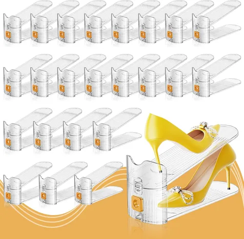 Miniatura 17 de FENRUNXU Organizador de zapatos para armario, organizador de zapatos apilables de doble capa, estante para zapatos, ahorro de espacio del 50%