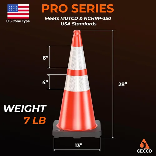 Miniatura 2 de GECCO ™ Paquete de 6 conos de tráfico naranjas resistentes de 28 pulgadas, 7 libras, conos de seguridad duraderos, conos naranjas, conos