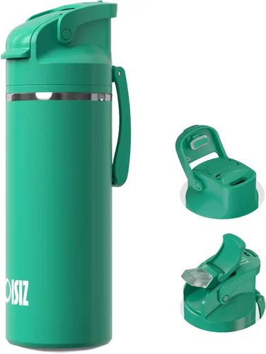 Miniatura 13 de OISIZ Botella de agua aislada de 20 onzas con boquilla 2 en 1 y tapa de popote, cierre de seguridad de un clic, 100% a prueba de fugas, mantiene