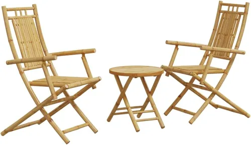 Miniatura 2 de Juego de 3 piezas de bistró de bambú para exteriores, mesa de jardín plegable y 2 sillas, balcón pequeño, porche, patio trasero, juego
