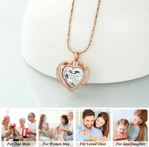 Miniatura 3 de Imrsanl Collares con Colgante de Urna de Corazón de Alas de Ángel para Mujeres y Niñas, Piedra Natal de Cristal, Joyería de Cremación, Urnas
