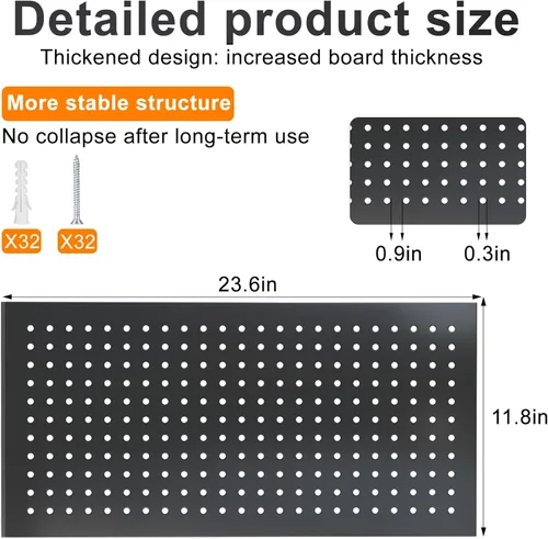 Miniatura 3 de 4 paquetes de paneles de tablero de clavijas de metal de 24" x 12" en negro, tablero de clavijas de acero resistente para organizador de pared, Azul