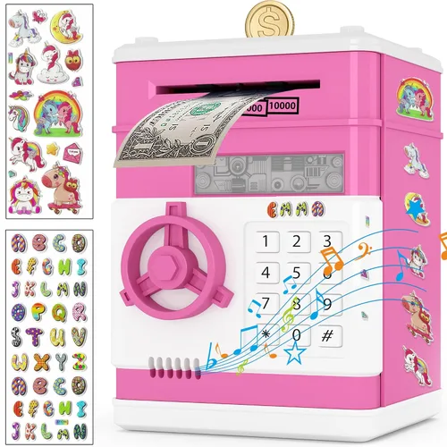 Miniatura 11 de JUNEU Hucha para niños, juguetes para niños de 3, 4, 5, 6, 7, 8 años, alcancía electrónica para ahorrar dinero para niños, mini alcancía