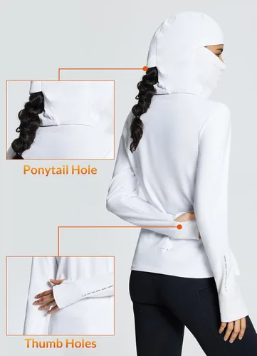 Miniatura 5 de BALEAF Camisas térmicas de manga larga para mujer, ropa de invierno, cuello redondo, cálido, forro polar, capa base con pasamontañas y agujeros