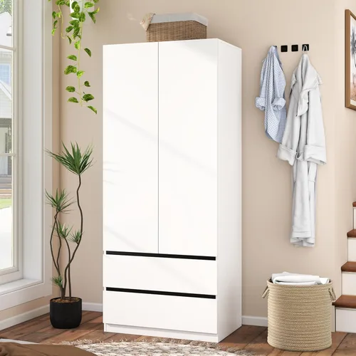 Miniatura 15 de Armario con cajones: armario grande de 75 pulgadas con 6 puertas para colgar ropa, modernos armarios de madera con 6 cajones y almacenamiento