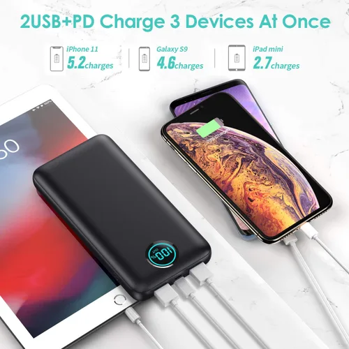 Miniatura 4 de Cargador portátil de 30,800 mAh PowerBank con 3 salidas, 25 W PD de carga rápida + QC 4.0 cargador de batería de carga rápida de teléfono, cargador