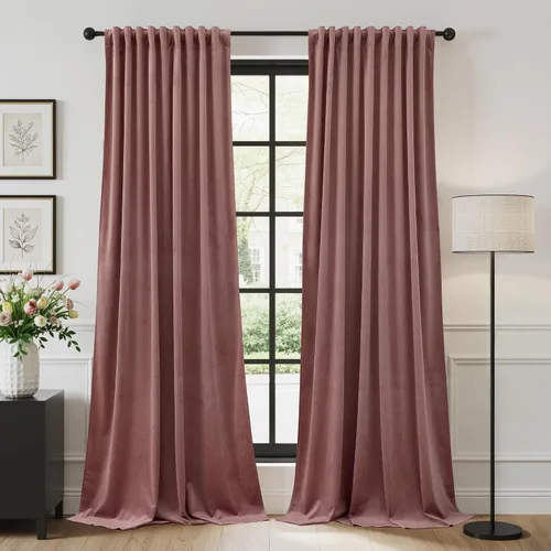 Miniatura 10 de StangH Cortinas opacas marrones de 84 pulgadas de largo, terciopelo suave de lujo, con aislamiento térmico, reducción de ruido, pestañas traseras