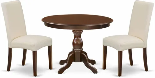 Miniatura 15 de East West Furniture HBDR3-LWH-07 - Juego de comedor de 3 piezas que contiene una mesa de comedor redonda con pedestal y 2 sillas Parson tapizadas