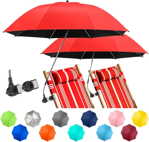 Miniatura 13 de Paquete de 2 paraguas de playa con abrazadera, paraguas ajustable de 360° para silla, paraguas UPF50+ para silla de playa, silla de patio, silla