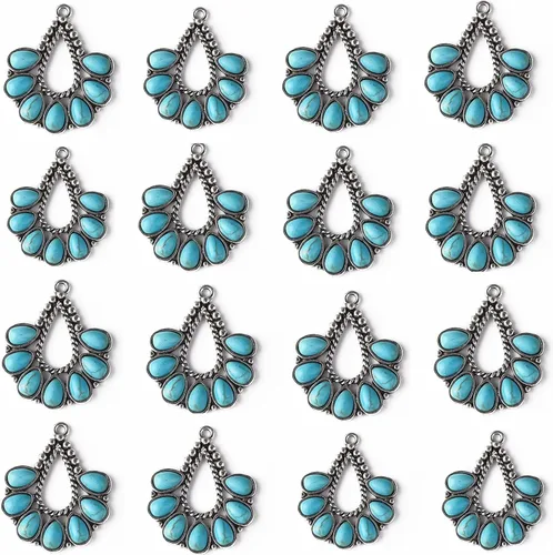 Miniatura 10 de 16 dijes occidentales de 8 estilos para hacer joyas, dijes vintage de turquesa de plata antigua, estilo tibetano, para mujeres y hombres, aretes
