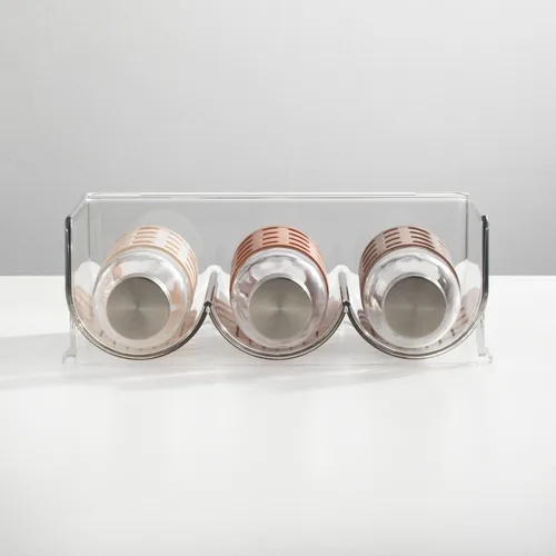 Miniatura 8 de mDesign - Organizador de almacenamiento de 3 botellas apilable independiente de plástico - Estante organizador para agua, vino y bebidas