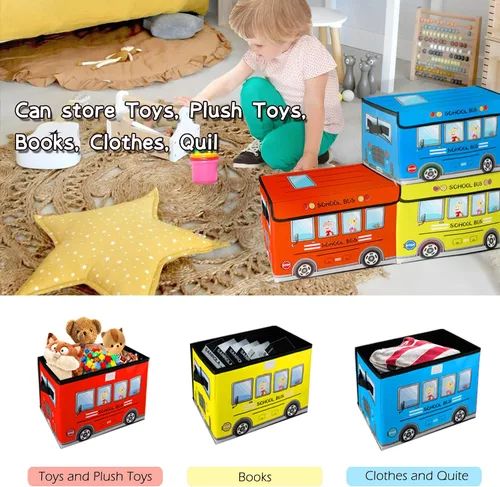 Miniatura 2 de Cofre de juguetes para niños, organizador plegable con asas, cubo de juguetes para niños con tapas, organizador de almacenamiento de juguetes