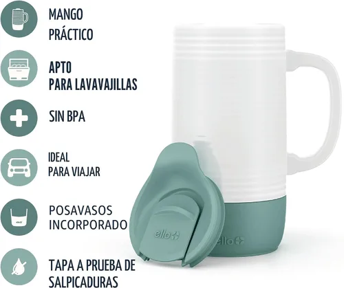 Miniatura 3 de Ello Jane Taza de viaje de cerámica con asa de 18 oz, tapa deslizante resistente a salpicaduras y portavasos incorporado, perfecta para café y té
