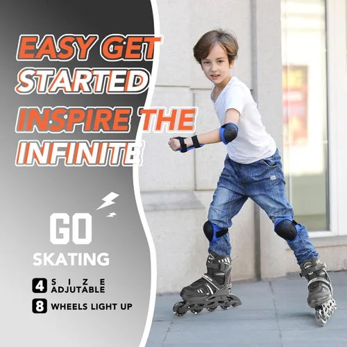 Miniatura 2 de METROLLER Patines en línea ajustables para niñas y niños con ruedas iluminadas, patines en línea para niños y jóvenes, cuchillas divertidas