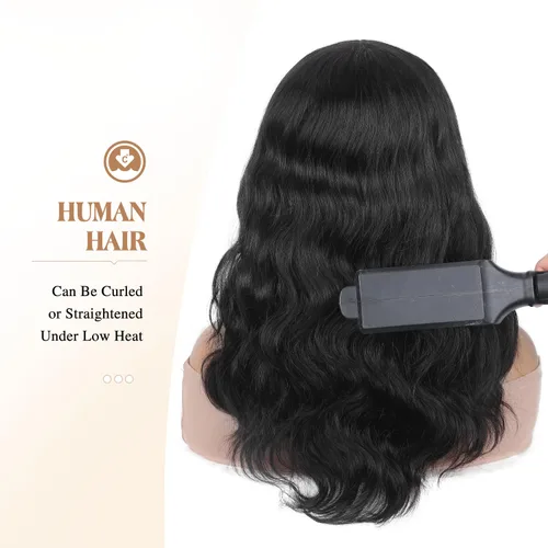 Miniatura 8 de Pelucas de cabello humano WIGER con onda natural con flequillo, línea de cabello mejorada, cabello ondulado suelto negro para mujeres, peluca