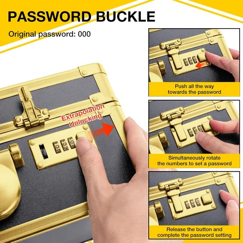 Miniatura 4 de Noverlife Estuche de transporte de peluquero dorado con bloqueo de contraseña, 16 x 11 x 6 pulgadas, caja de almacenamiento de herramientas de corte