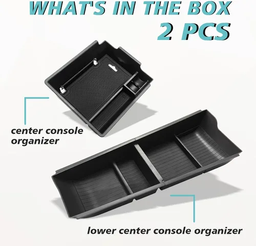 Miniatura 7 de BestEvMod para Ioniq6 Caja de almacenamiento para reposabrazos y bandeja organizadora de consola central inferior 2PCS con ribete de goma negro