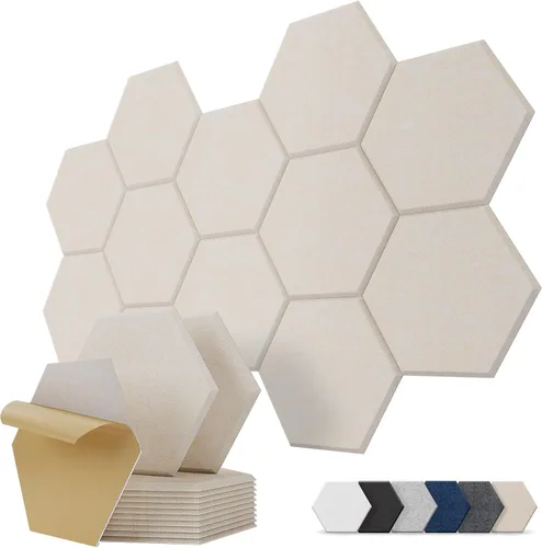 Miniatura 13 de Paneles Acústicos Hexagonales Autoadhesivos para Pared, Paquete de 12 Baldosas Absorbentes de Sonido para Paredes y Puertas, Panel Interior Negro