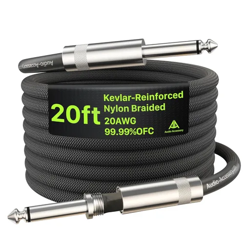 Miniatura 48 de Cable de guitarra de 1.5 pies, paquete de 2 unidades, nailon trenzado anti-torceduras reforzado con Kevlar, conector Neutrik REAN, calibre 20