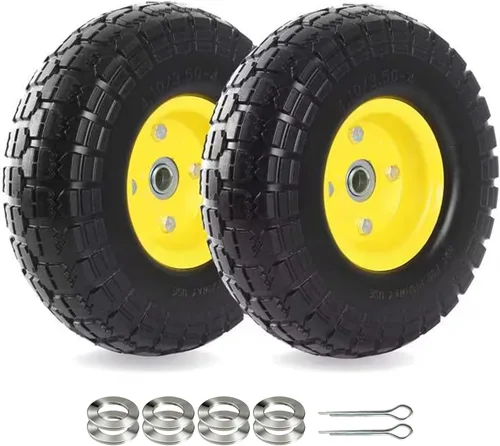Miniatura 7 de AR-PRO Paquete de 2 ruedas de goma sólida de 10 pulgadas, repuesto de 4.10/3.50-4 pulgadas, neumático sin plano con rodamientos de 5/8 pulgadas