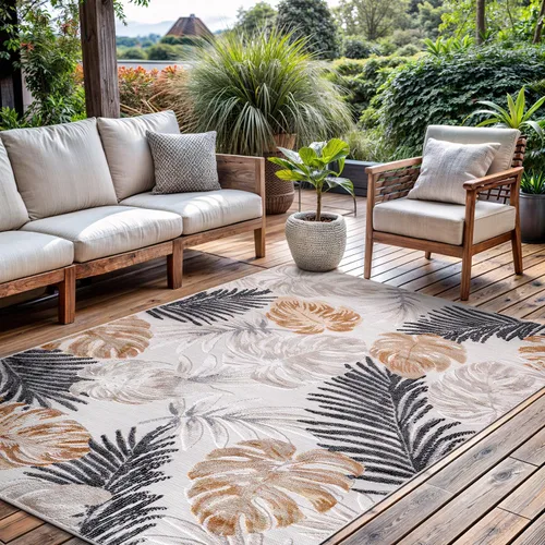 Miniatura 91 de CAMILSON Alfombra para Interiores y Exteriores, Alfombras de Área Azules 5x7 con Hojas Tropicales Botánicas para Patios Interiores y Exteriores