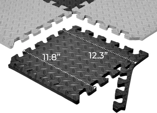 Miniatura 6 de VViViD Azulejos entrelazados de espuma EVA para suelo, 11.8 x 11.8 x 0.47 pulgadas, negro (9) y gris (9), antideslizante