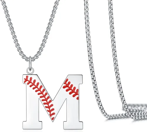 Miniatura 19 de VEEHOO Collar de béisbol para hombres y niños, letra inicial de la A a la Z, joyería de béisbol con colgante de joyería de béisbol para niños