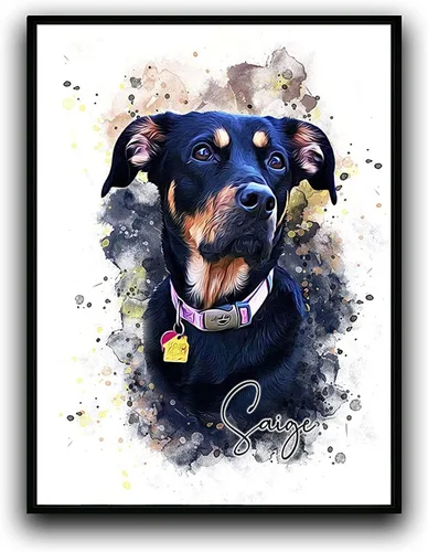 Pintura de acuarela personalizada con retrato de perro y gato, impresiones en lienzo enmarcadas con tus fotos, arte de pared para decoración del