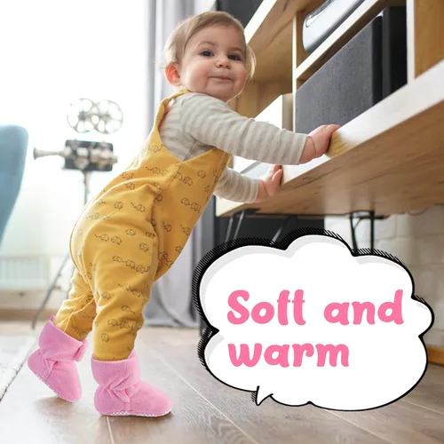 Miniatura 2 de Pro Goleem Fleece Baby Booties - Warm Cozy Baby Slippers, Easy to Put on, Soft Newborn Booties Non-Slip Adjustable Fuzzy Baby Shoes for Girls and