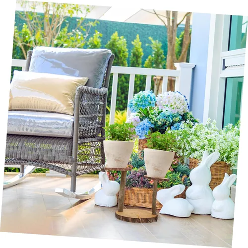 Miniatura 7 de Kisangel Soporte de madera maciza para macetas de plantas de múltiples capas decorativo para plantas