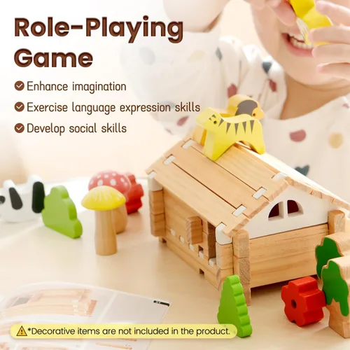 Miniatura 6 de Jovi-mindly &Notchies - Juego de 63 bloques de madera para principiantes, juguetes de aprendizaje preescolar, bloques de madera para niños a partir