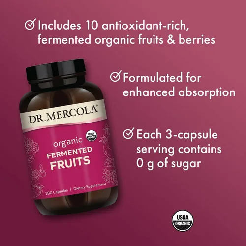 Miniatura 4 de Dr. Mercola Frutas fermentadas orgánicas - Soporte antioxidante - Mezcla de bayas y frutas de alimentos integrales - Cero azúcar - Sin OMG - Sin