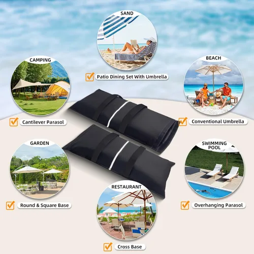 Miniatura 6 de Bolsas de arena para base de paraguas, 2 bolsas de arena rellenables de 50 libras para base de paraguas, sombrilla de patio voladizo, trampolín