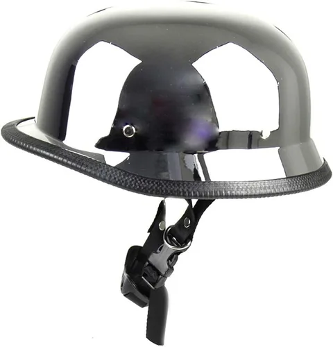 Miniatura 2 de Casco Plano Negro Alemán para Motocicleta, Medio Casco de Calavera, Cruiser Fibra de carbono
