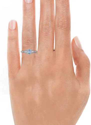 Miniatura 3 de Diamondere Anillo de compromiso con piedras preciosas naturales y certificadas en oro blanco de 14 quilates Anillo solitario estilo vintage