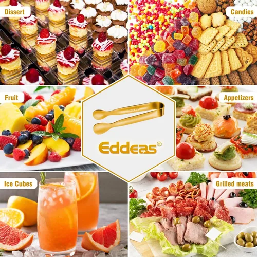 Miniatura 5 de EDDEAS 12 pinzas pequeñas para servir, minipinzas doradas de 4.3 pulgadas, pinzas de cocina doradas para servir alimentos, barra de café, fiesta