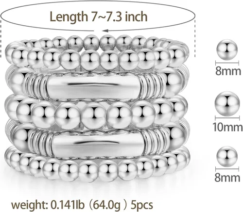 Miniatura 2 de Brazalete chapado en oro de 14 quilates para mujer, grueso, curvado, apilable, chapado en cuentas, pulseras elásticas
