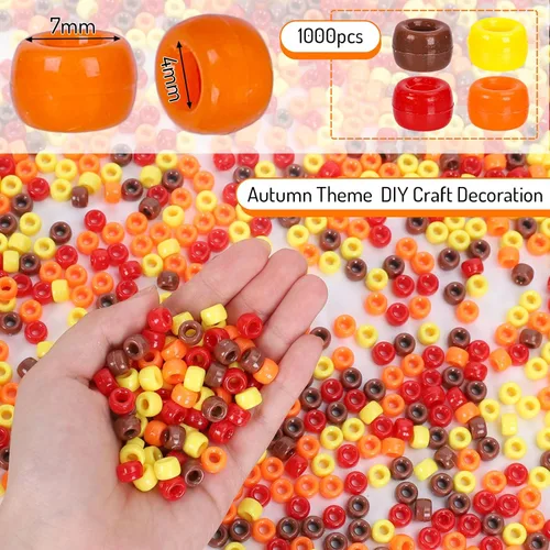Miniatura 2 de Whaline 1000 cuentas de poni de otoño, 4 colores mezclados, cuentas de plástico para manualidades, rojo, amarillo, naranja, marrón, cuentas