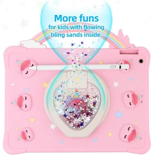 Miniatura 2 de [Funda de Unicornio con Mango de Arcoíris Súper Linda] Compatible con iPad 7 2019 Funda Protectora para Niños Niñas con Correa de Mano y Soporte