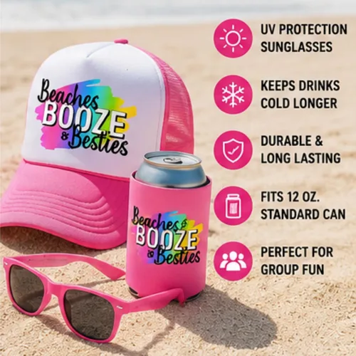 Miniatura 3 de Awkward-AF Beaches Booze & Besties - Paquete de fiesta (juego de 4), regalo de fiesta para fiestas, vacaciones de primavera, viaje de niñas