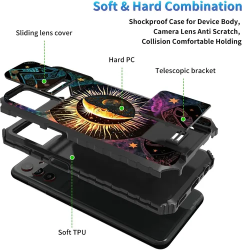 Miniatura 337 de Funda para Samsung Galaxy S22 Ultra 5G, Galaxy S22 Ultra con cubierta de cámara deslizante, funda resistente de doble capa con función atril Black