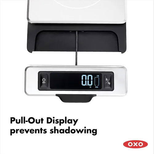 Miniatura 4 de OXO Good Grips - Báscula de alimentos de acero inoxidable de 11 libras con pantalla extraíble y OXO Good Grips - Molinillo de ensalada grande, 6.22