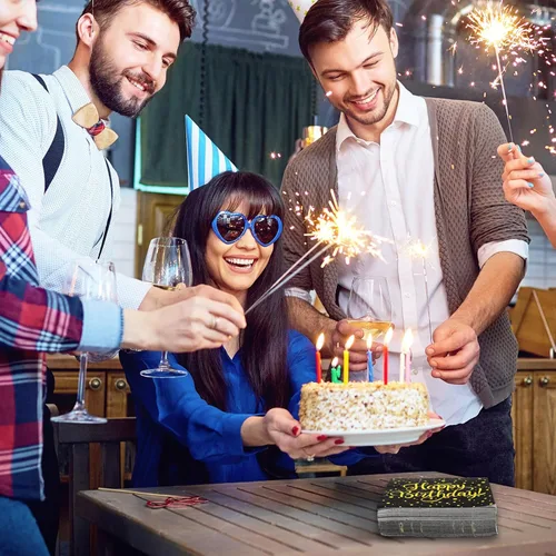 Miniatura 7 de JarThenaAMCS 80 servilletas de feliz cumpleaños, servilletas de cóctel con puntos negros y dorados, servilletas de papel desechables para fiestas