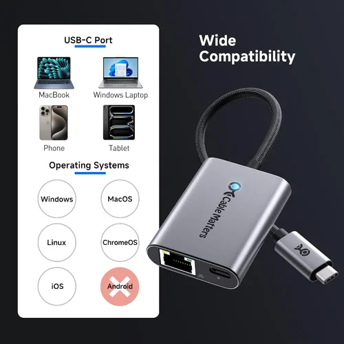 Miniatura 6 de Cable Matters Adaptador USB C a Ethernet de 2.5 Gb con carga de 140 W, velocidad de red de 2.5 Gigabit, adaptador USB C a Ethernet compatible
