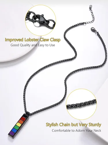 Miniatura 5 de PROSTEEL Collar de acero inoxidable de plata de ley 925, joyería de orgullo gay LGBT, collar con colgante de arco iris, regalo para hombresmujeres