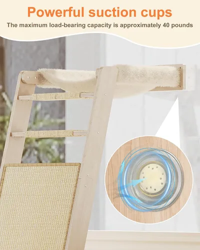 Miniatura 3 de Percha para ventana de gato con almohadilla para rascar, árbol trepador de 51 pulgadas, incluye hamaca escalera para gatos con 2 ventosas
